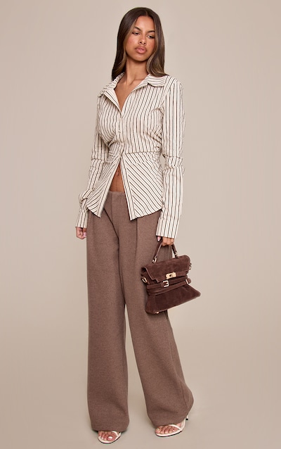 Petite Deep Taupe Wool Look Pants