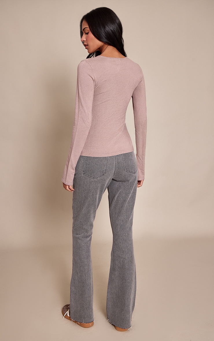 Tall Washed Grey Low Rise Stretch Flared Jeans image 3