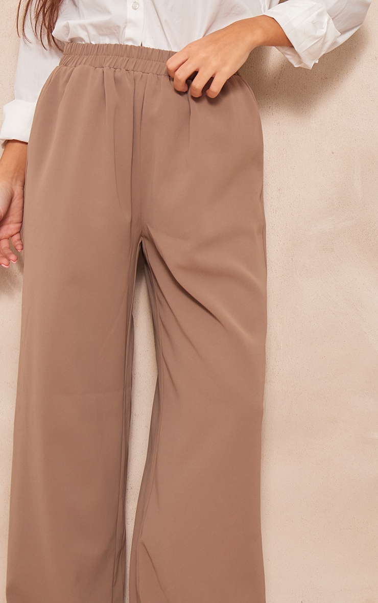 Taupe Woven Elasticated Waist Straight Leg Trousers image 4