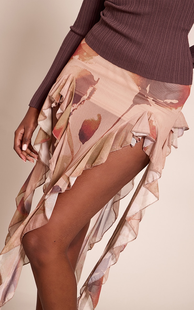 Stone Floral Printed Ruffle Hem Midi Skirt image 4