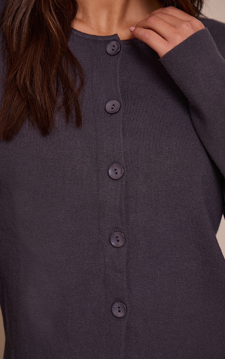 Charcoal Compact Knit Collarless Cardigan image 4