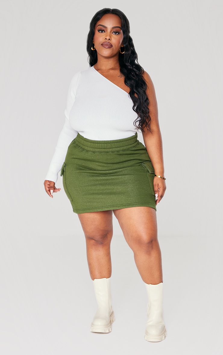Plus Khaki Cargo Sweat Mini Skirt image 1