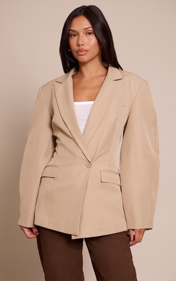 Camel Asymmetric Detail Cocoon Sleeve Blazer