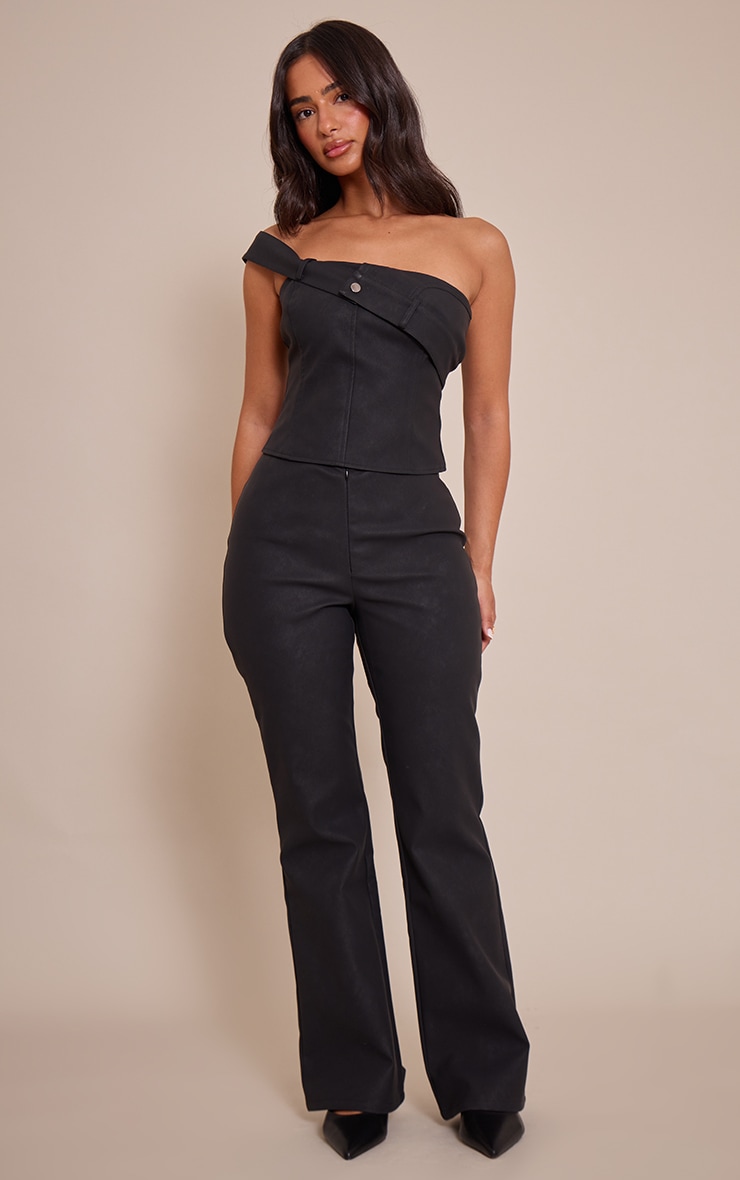 Petite Black Faux Leather Foldover Strap Detail Top image 3