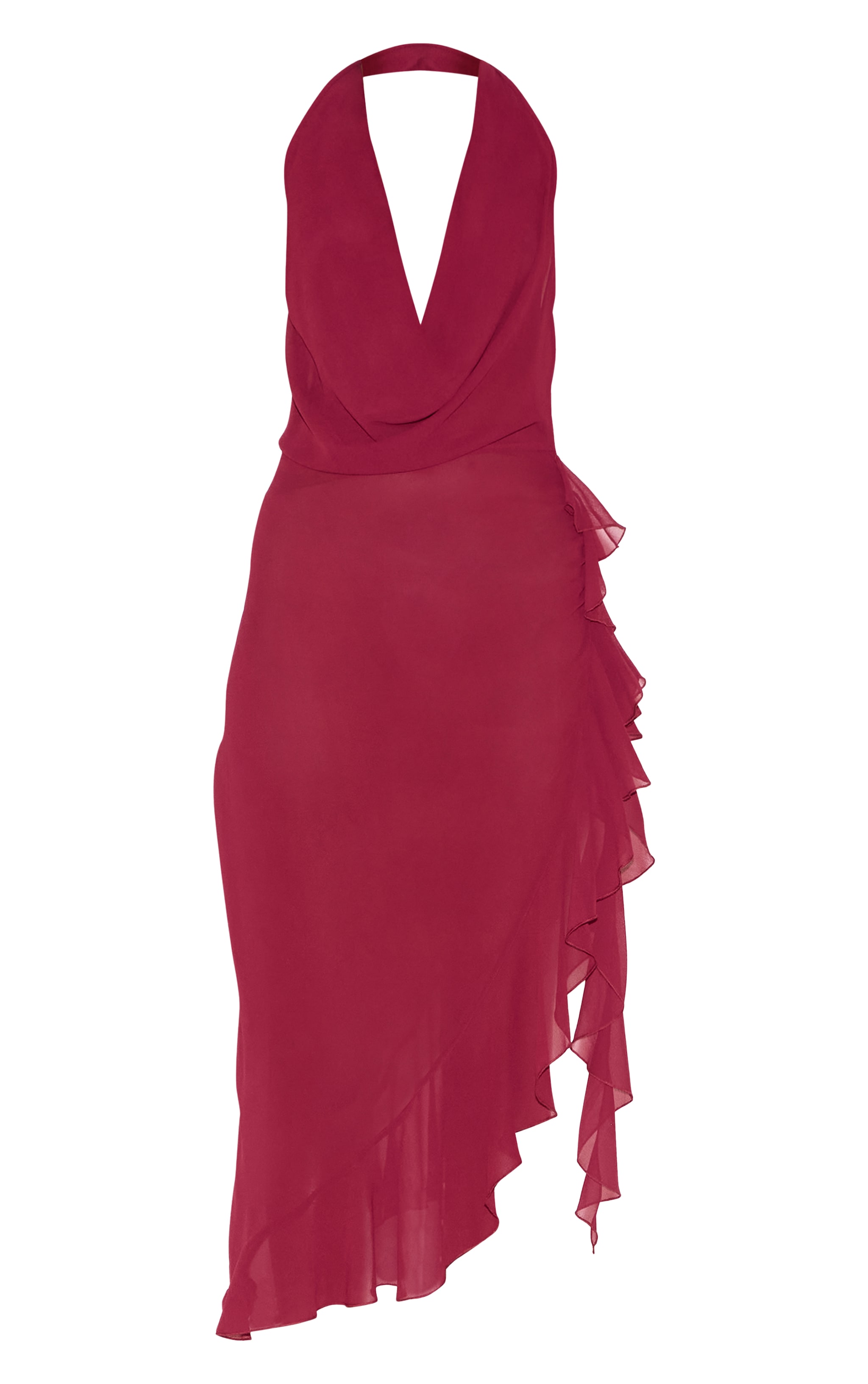 Wine Cowl Ruffle Split Detail Midi Dress image 5