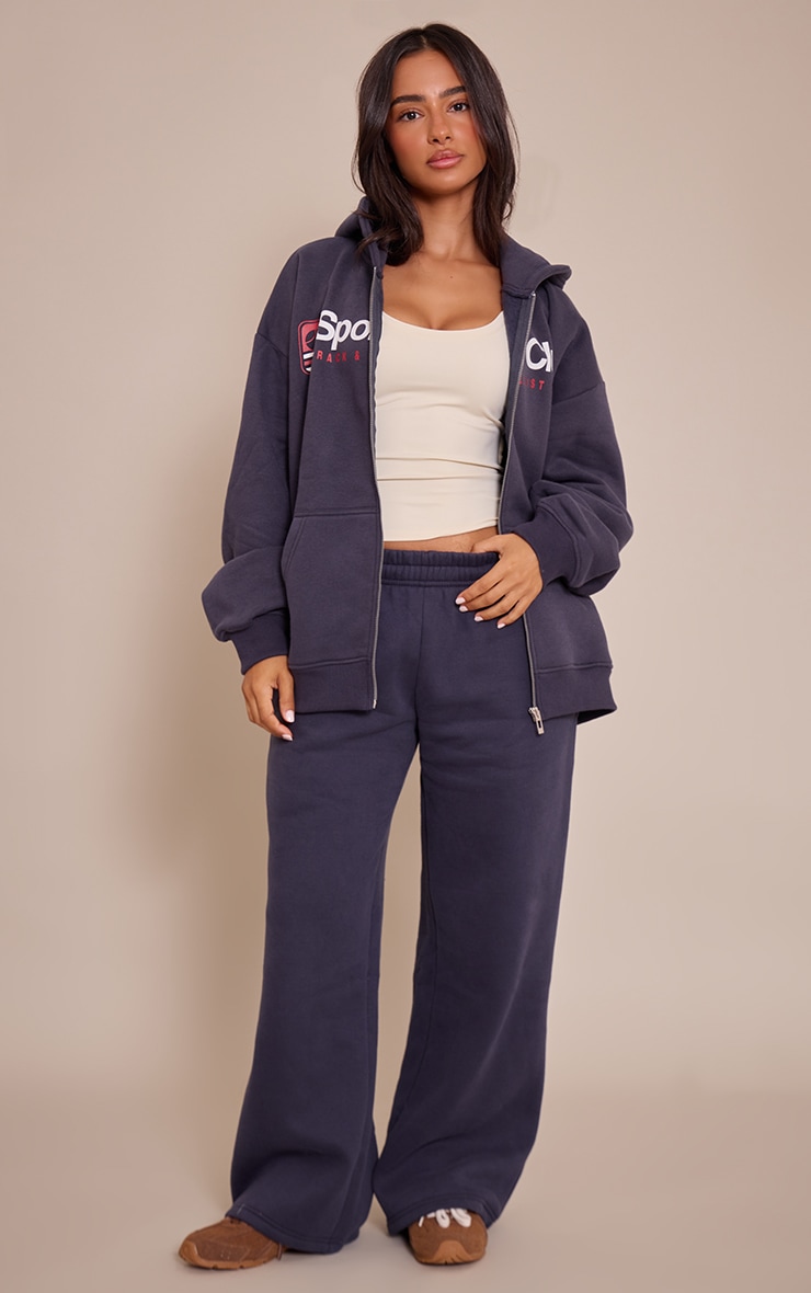 Petite Navy Sports Club Print Zip Up Jacket image 3