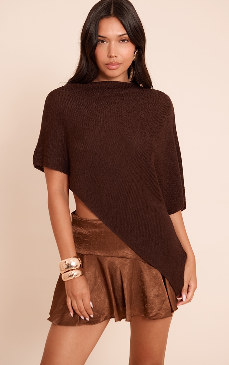Chocolate Textured Satin Scalloped Edge Mini Skirt image 1