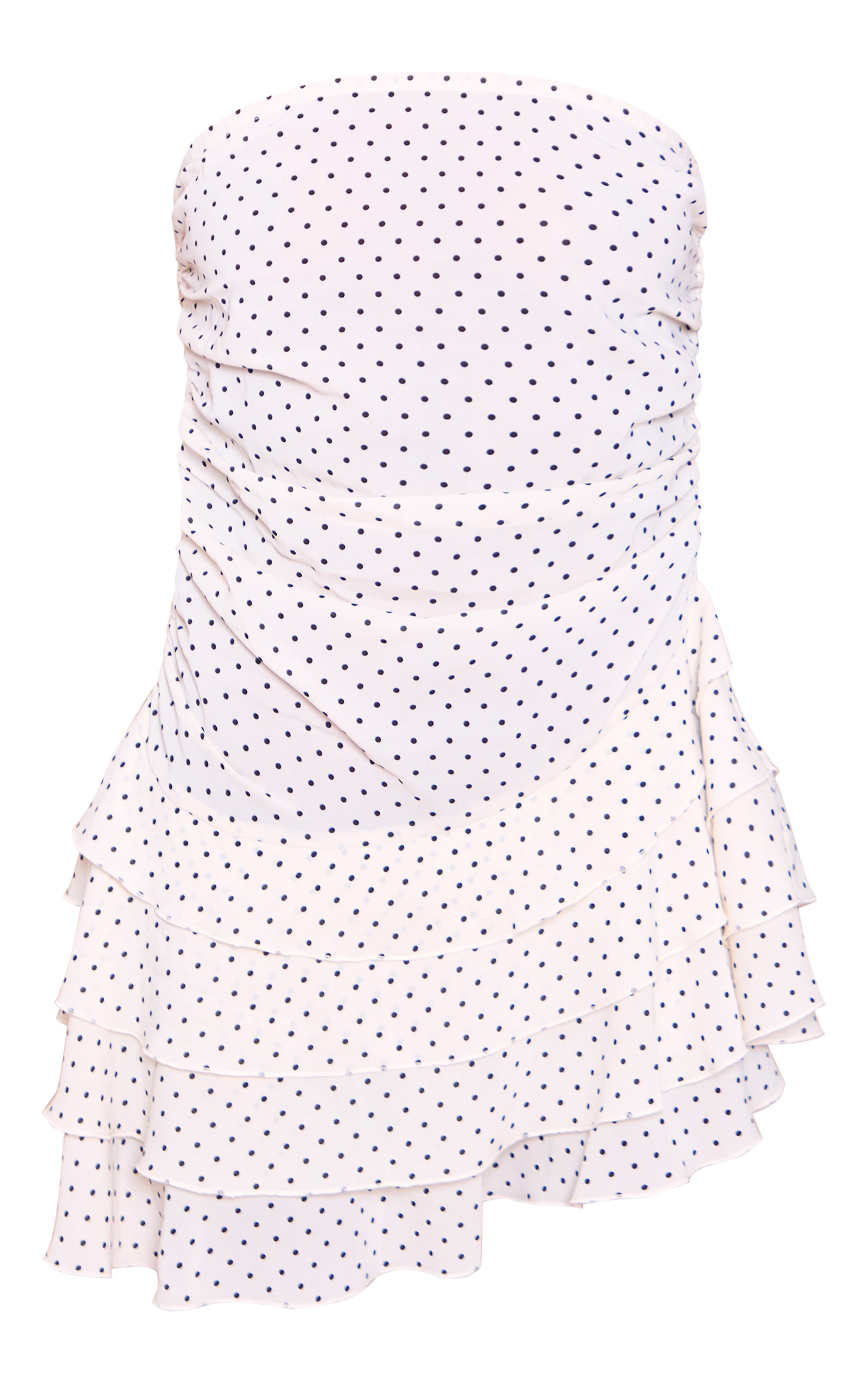 Cream Polka Dot Ruched Ruffle Hem Bandeau Mini Dress image 5