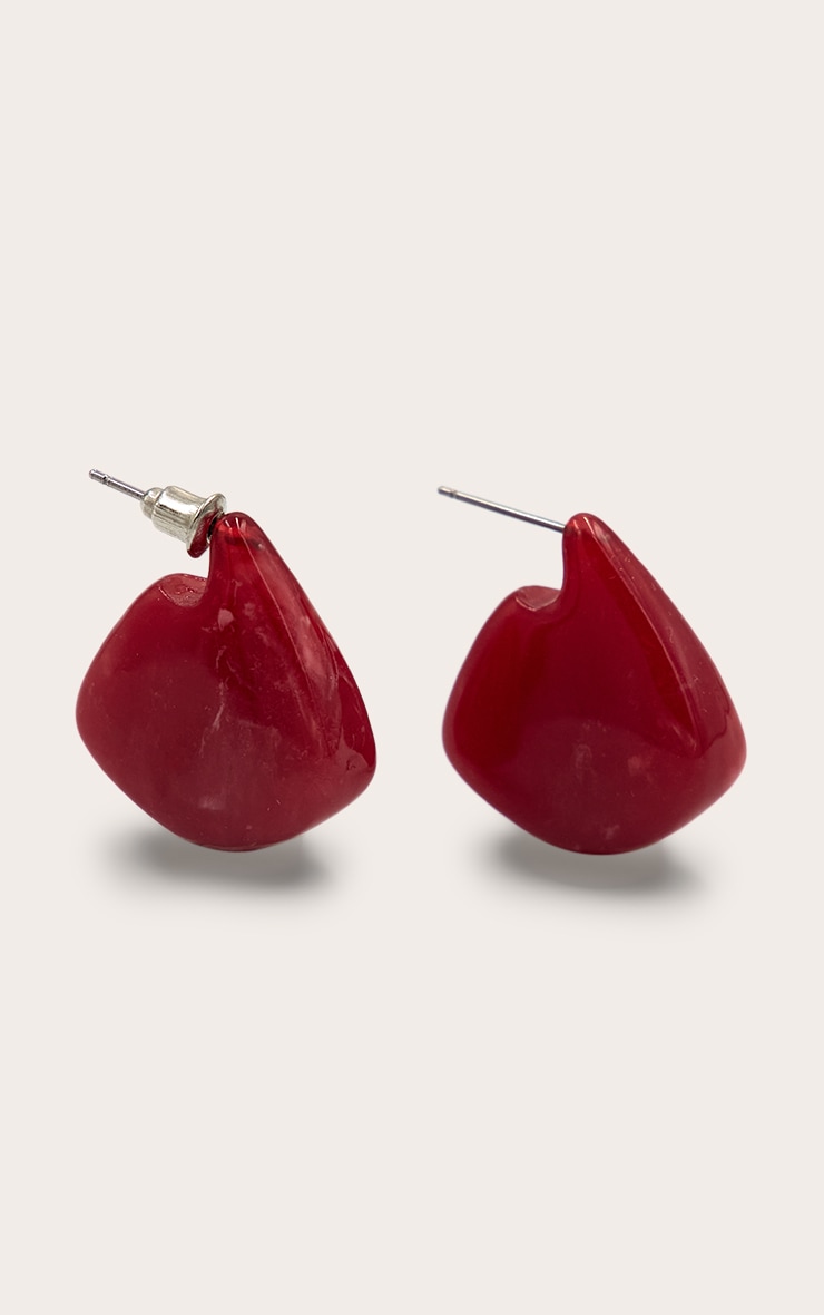 Bright Red Asymmetrical Pendant Earrings image 2