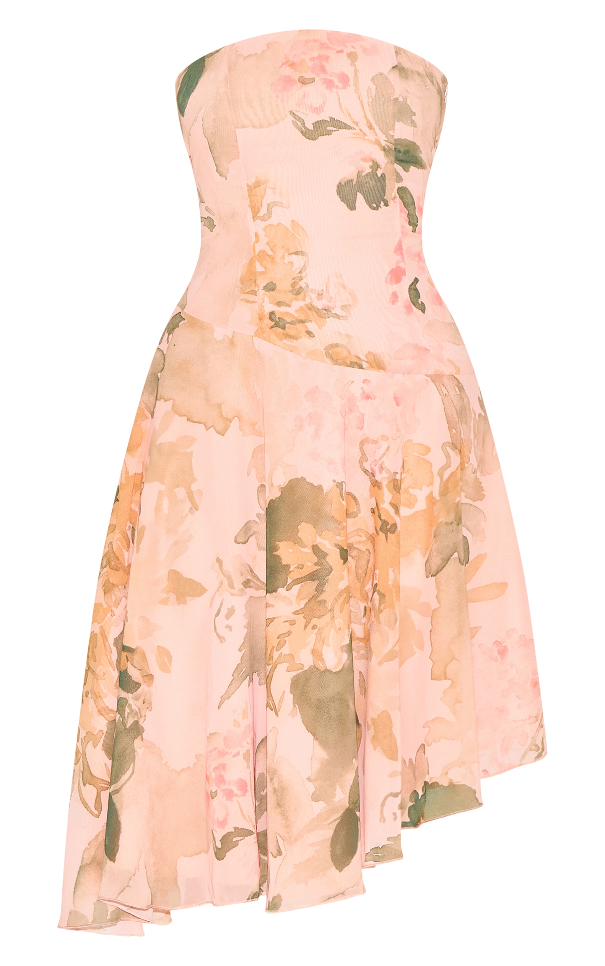 Robe bustier mi-longue imprimé rose à ourlet asymétrique image 5