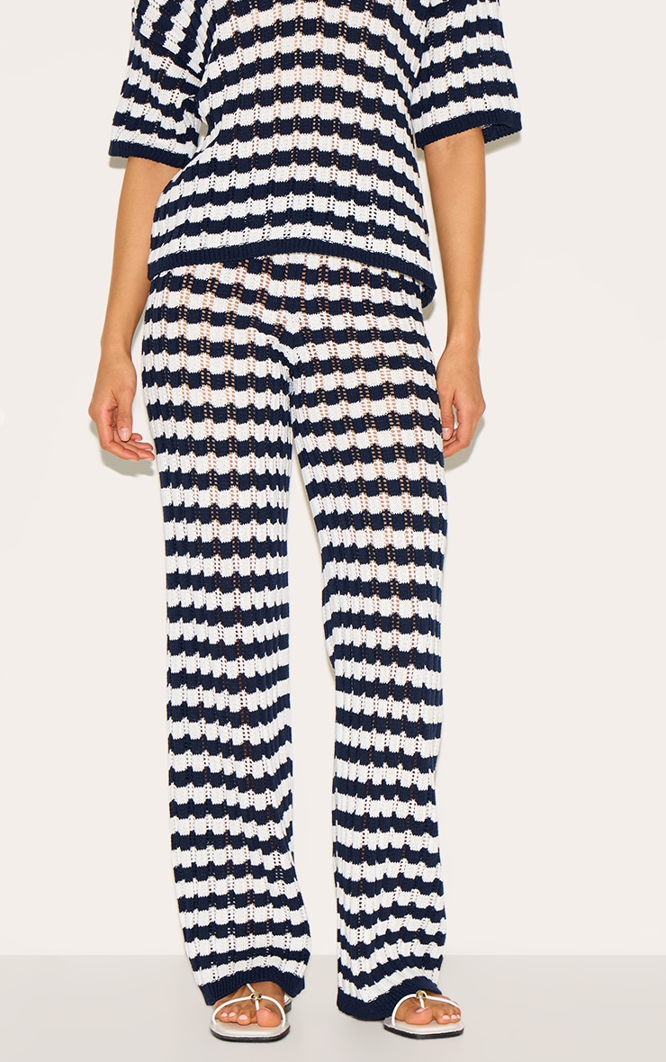 Navy Crochet Stripe Knit Pants image 2