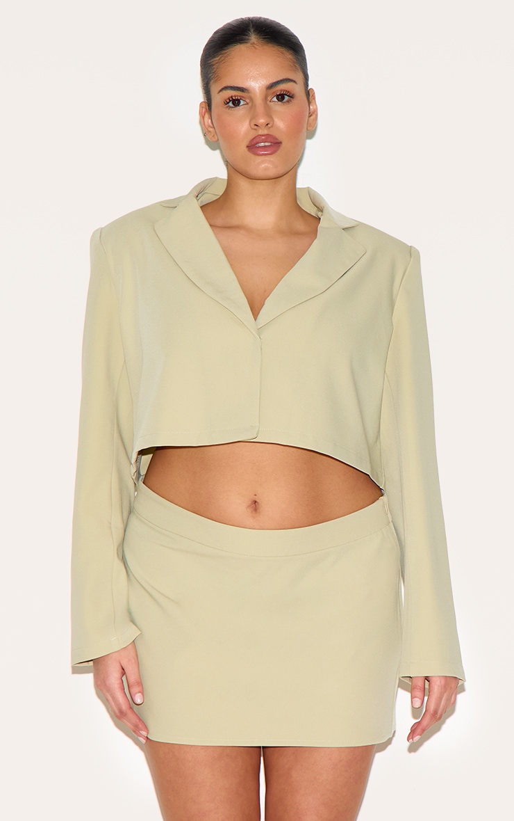 Plus Sage Green Tailored Woven Bow Detail Micro Mini Skirt image 4