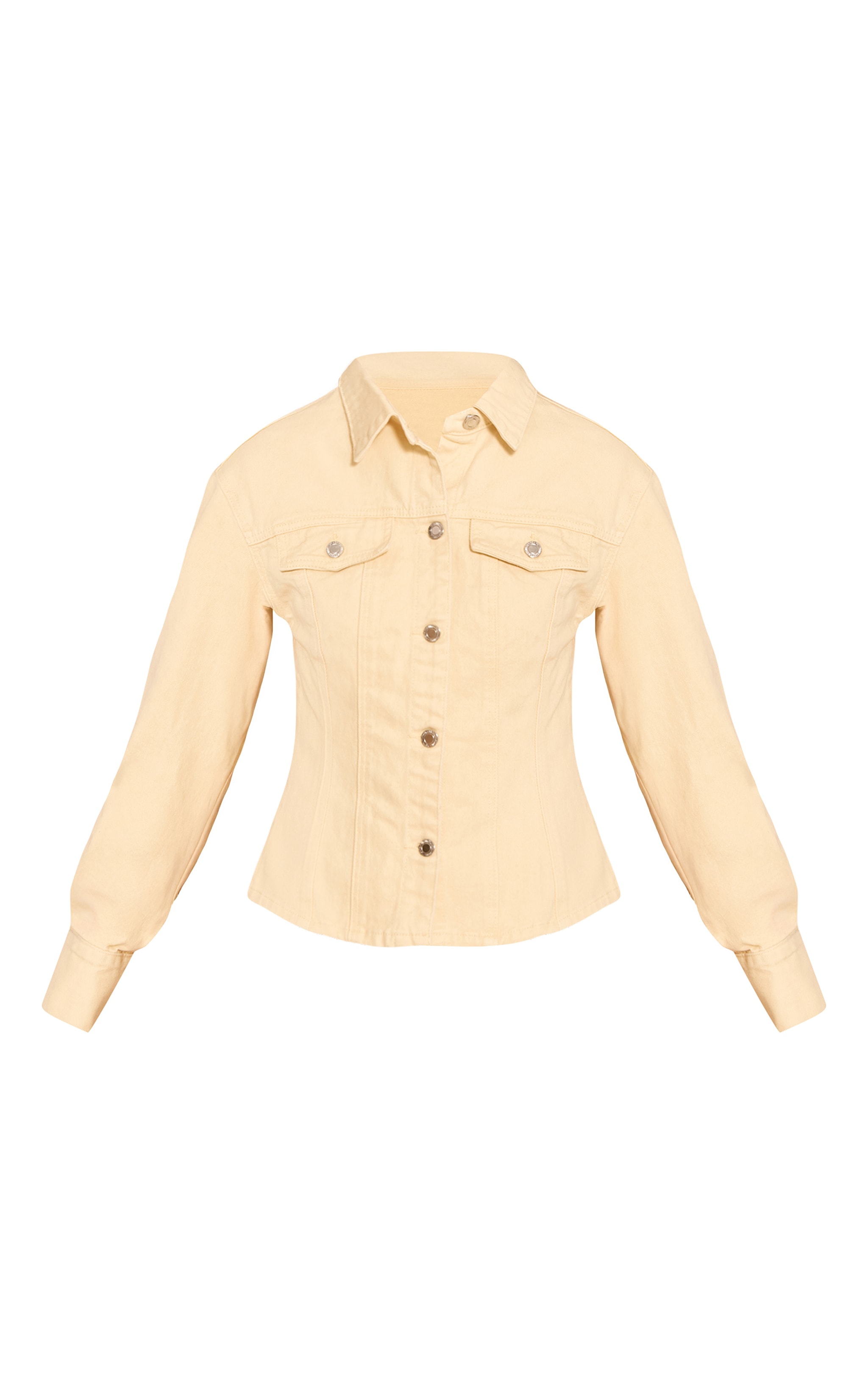 Butter Cream Long Sleeved Cinched Waist Denim Shirt image 5
