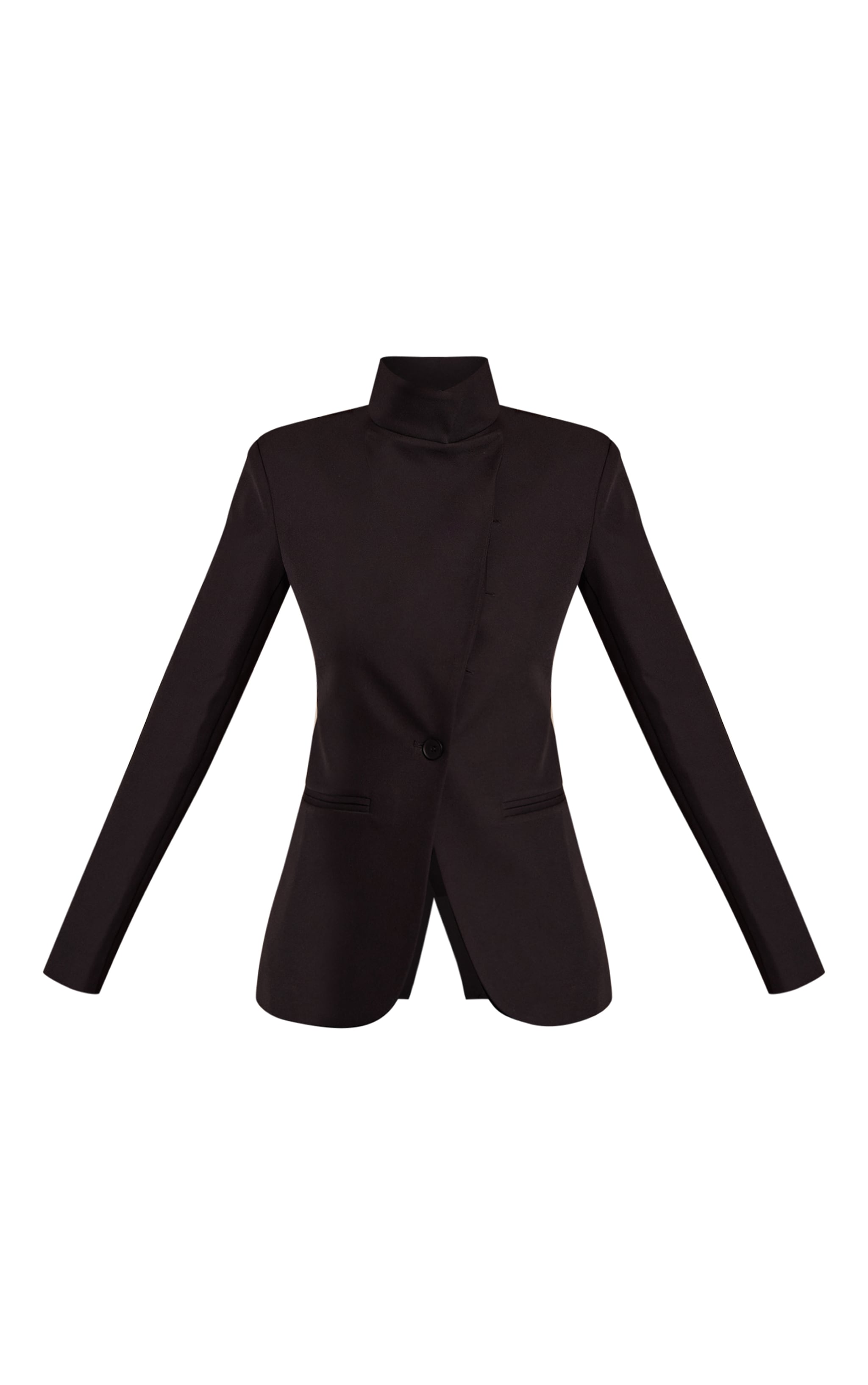 Black Tailored Woven High Neck Blazer image 5