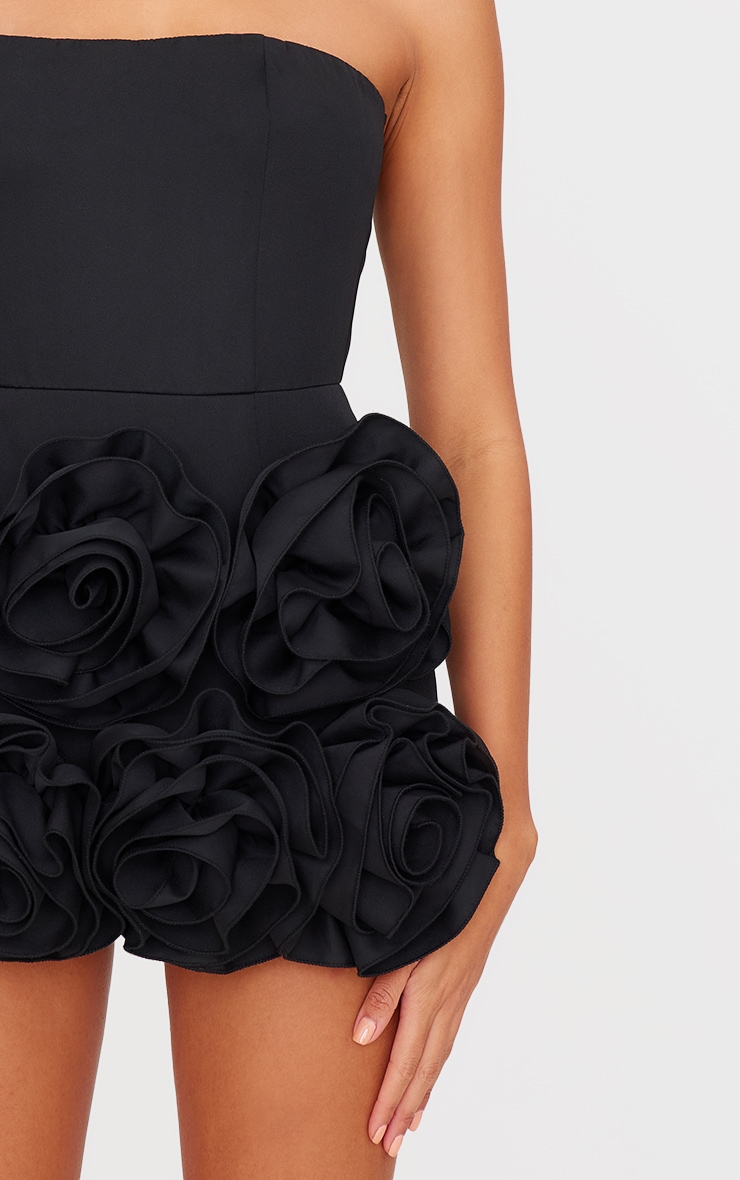 Black Oversized Rose Detail Bandeau Skort Romper image 4