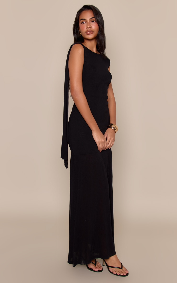 Black Sheer Panel Scarf Detail Knitted Maxi Dress