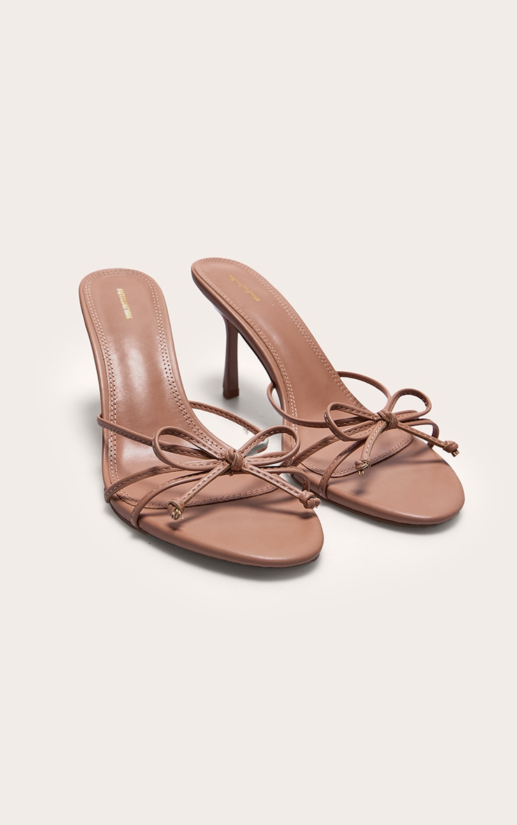 Nude PU Round Toe Bow Detail Mid Stiletto Heeled Mules image 2