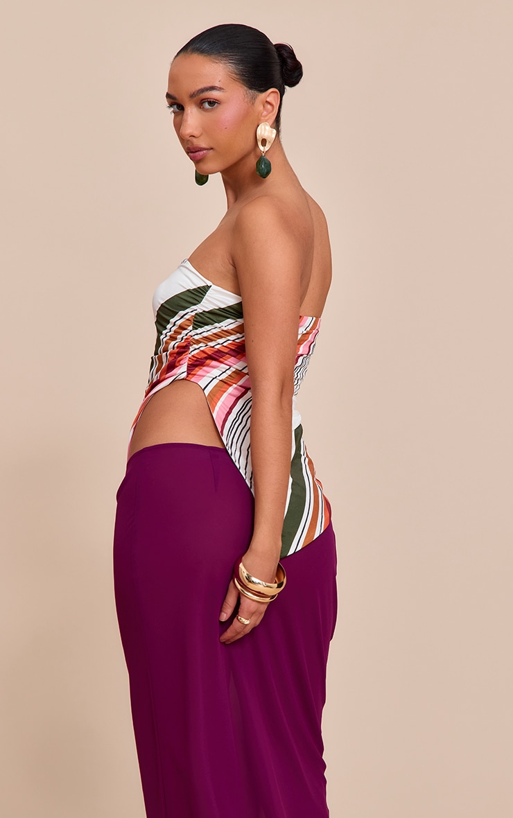 Multi Printed Striped Double Layer Slinky Split Side Bandeau image 2