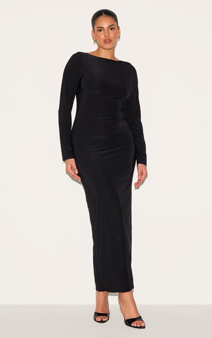 Plus Black Double Layer Slinky Flared Sleeve Midaxi Dress image 1