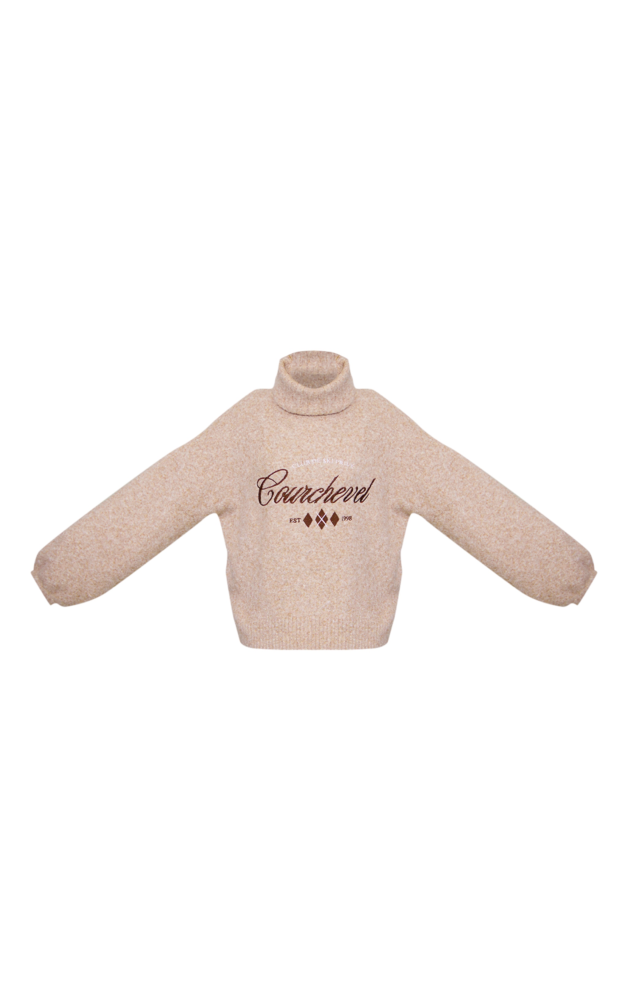 Beige Marl Graphic Oversized Roll Neck Sweater image 5