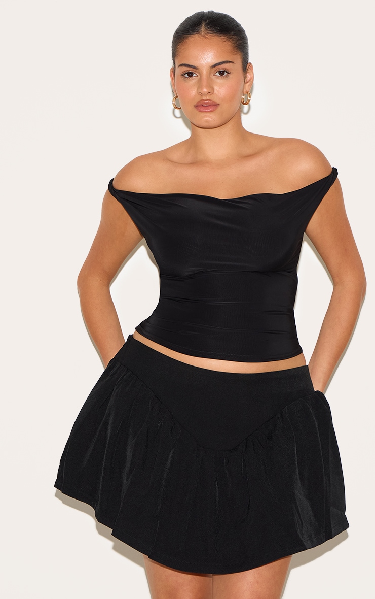 Plus Black Dipped Waist Structured A Line Mini Skirt image 4