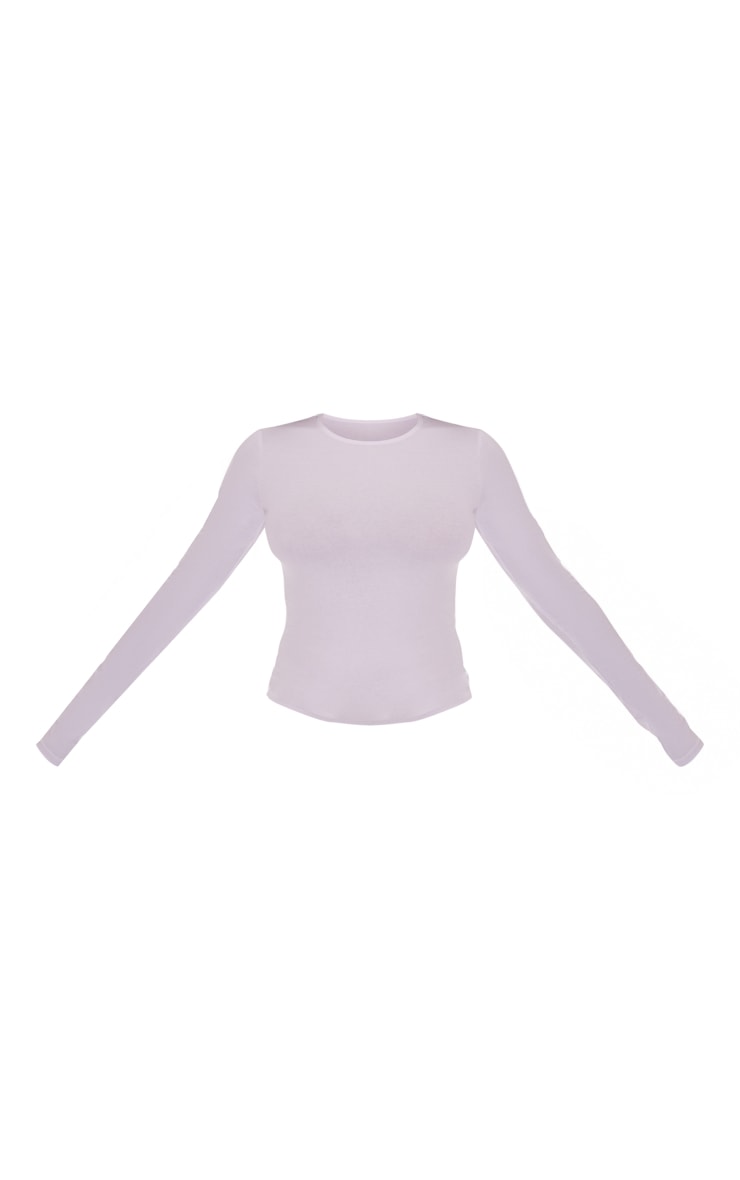 White Basic Cotton Blend Long Sleeve Fitted T Shirt image 5