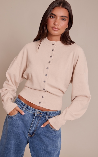 Cardigan en maille tricot compacte avoine