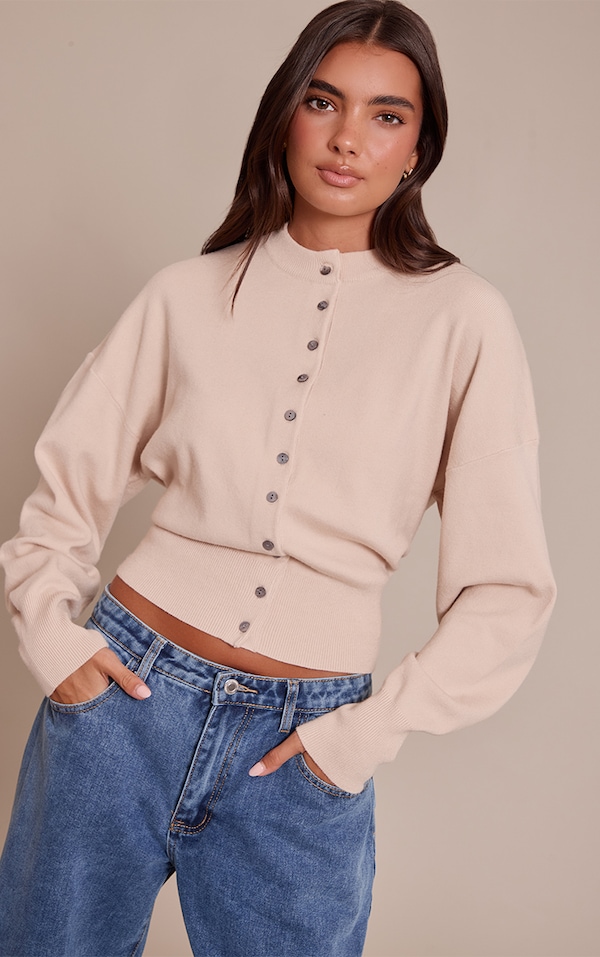 Cardigan en maille tricot compacte avoine
