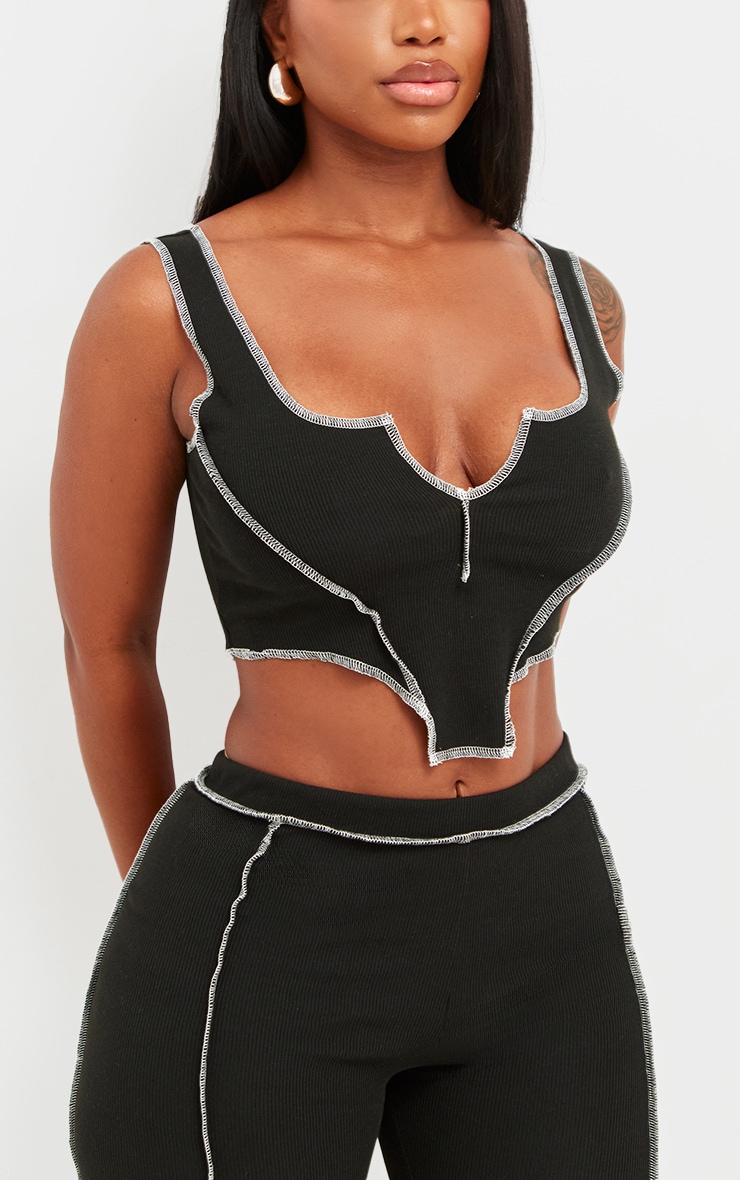  Shape Black Contrast Stitch Ribbed Crop Top image 4