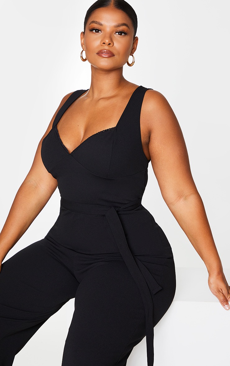 lace trim tie neck jumpsuit