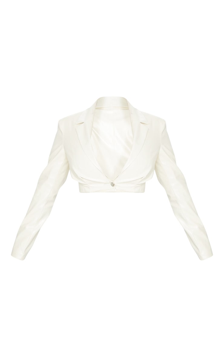 Cream PU Cropped Cinched Jacket
