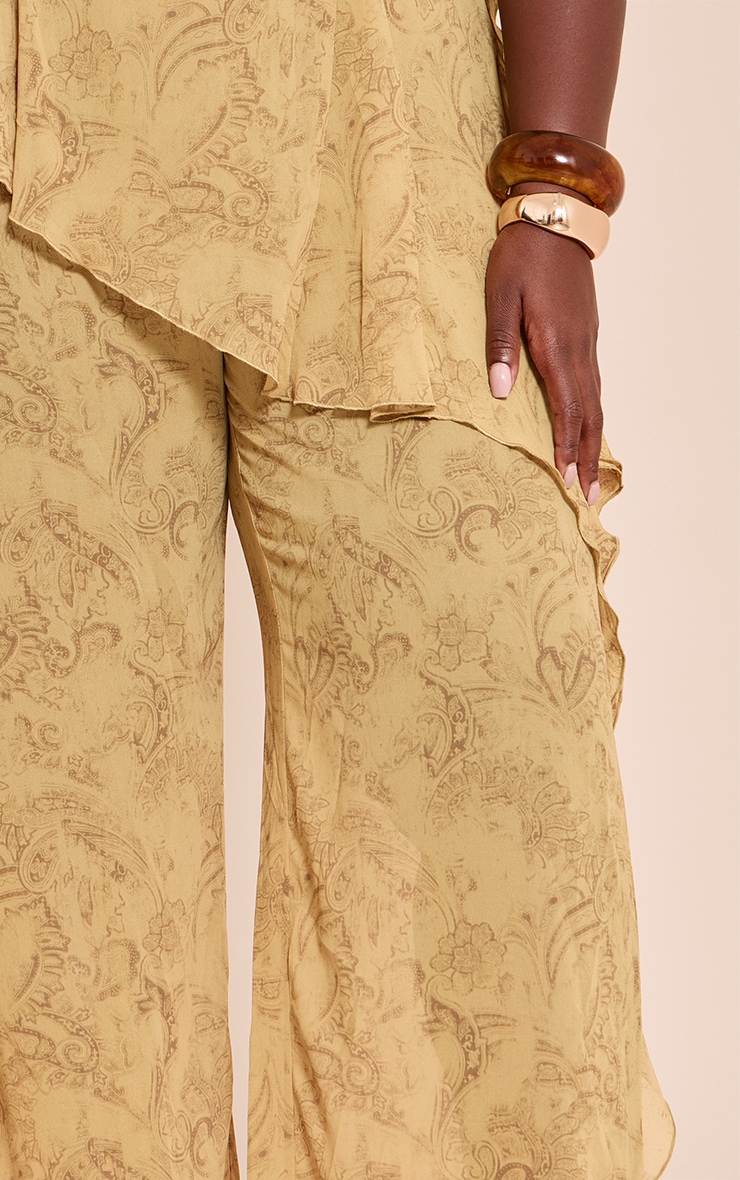 Plus Chartreuse Abstract Print Chiffon Straight Leg Pants image 4