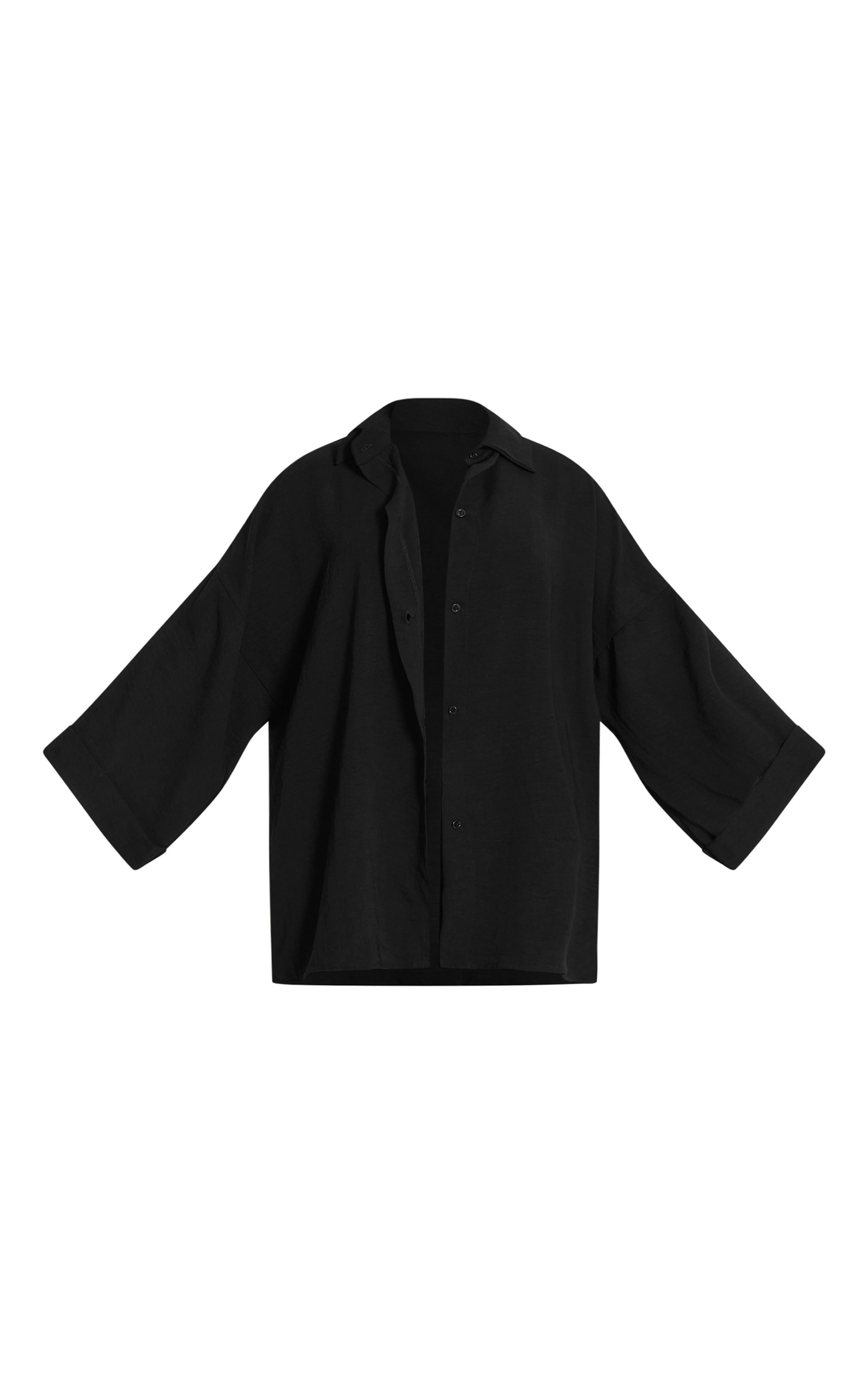 Black Linen Look Oversized Drop Shoulder Beach Shirt image 5