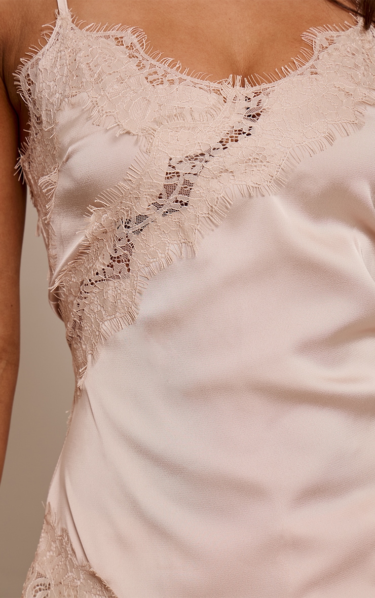Champagne Satin Lace Detail Asymmetric Long Top image 4
