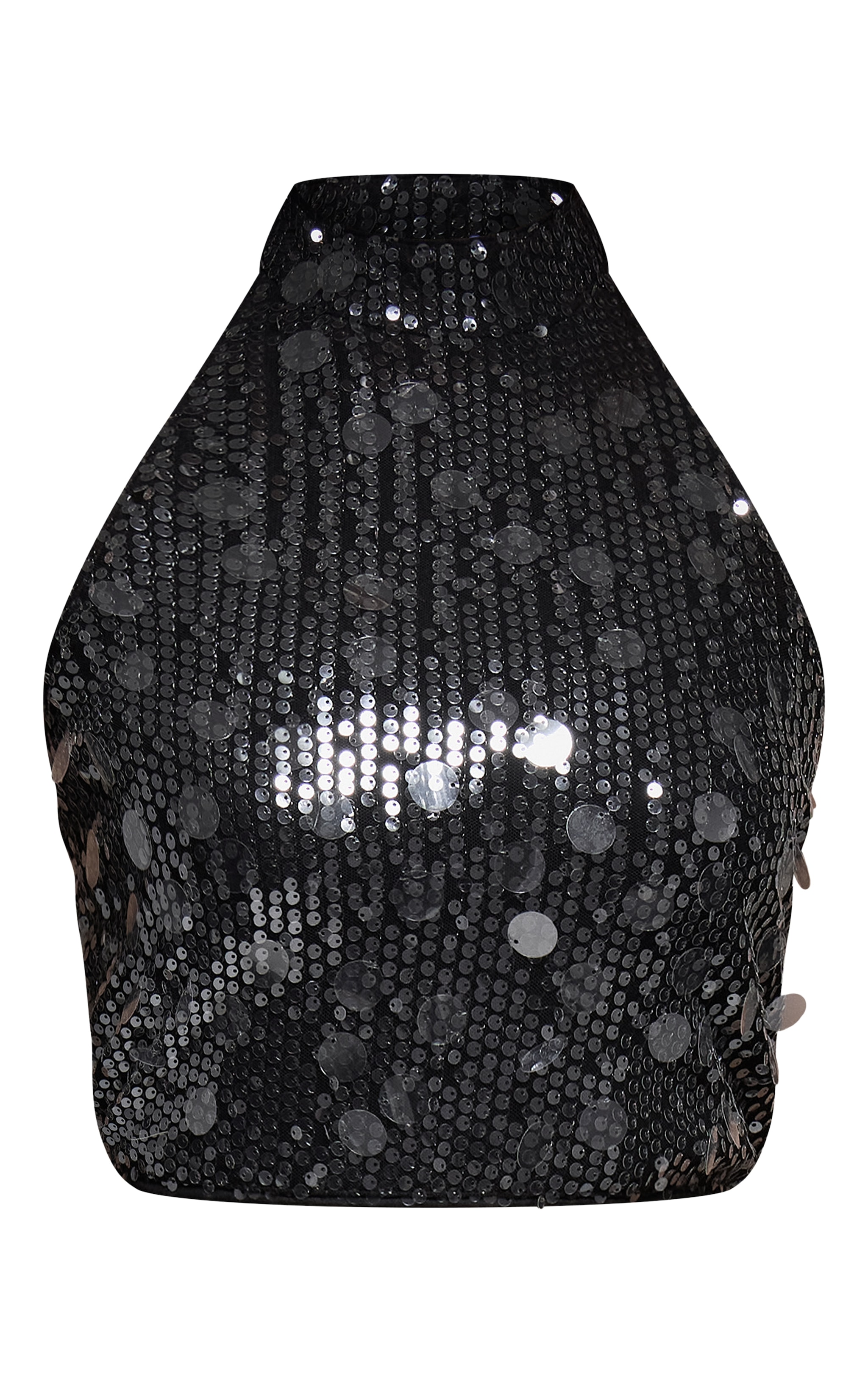 Black Sequin High Neck Scoop Back Crop Top image 5