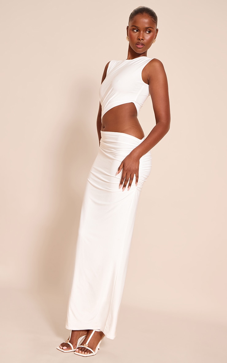 White Double Layer Slinky Cut Out Maxi Dress image 3