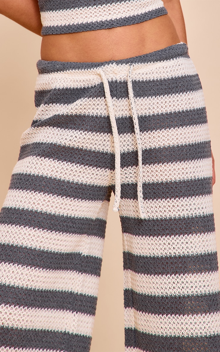 Charcoal Grey Striped Mid Rise Wide Leg Pants image 4
