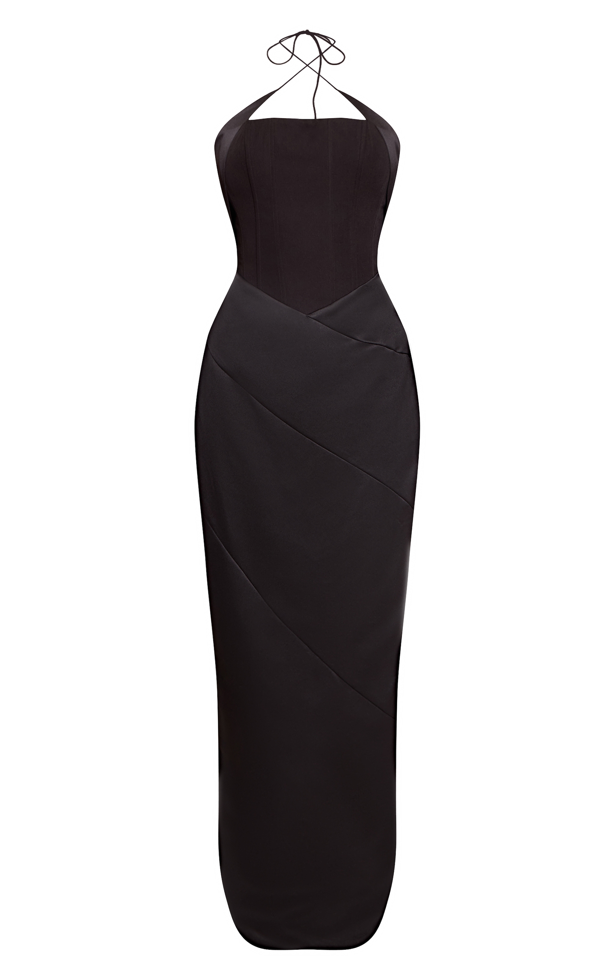 Black Woven Corset Halterneck Maxi Dress image 5