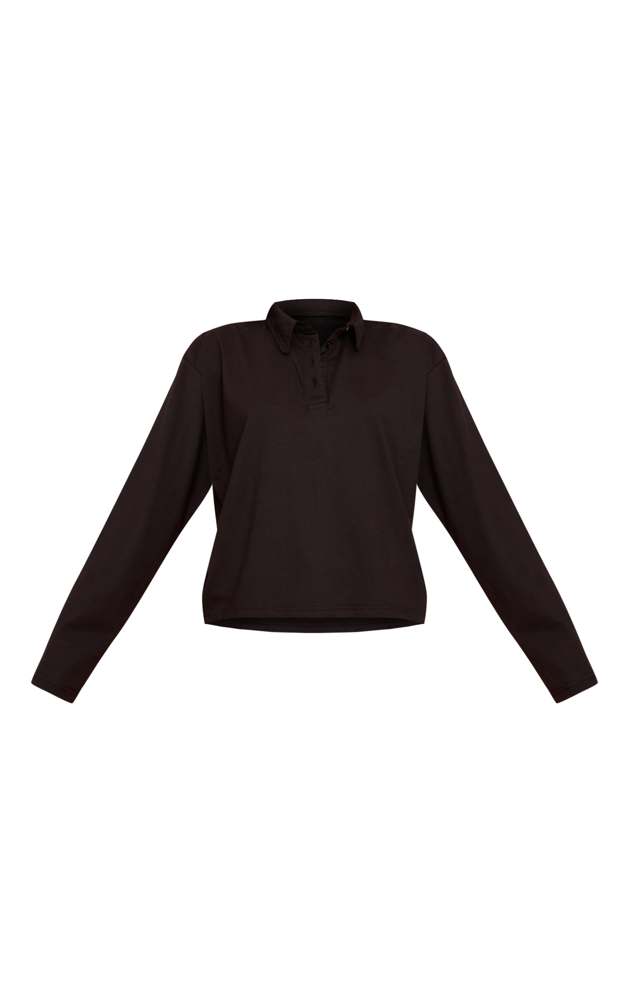 Black Cotton Collar Detail Long Sleeve Top image 5