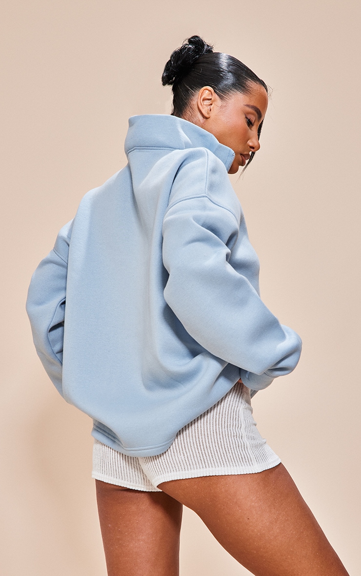 PRETTYLITTLETHING Blue Grey Oversized Half Zip High Neck Sweatshirt image 2
