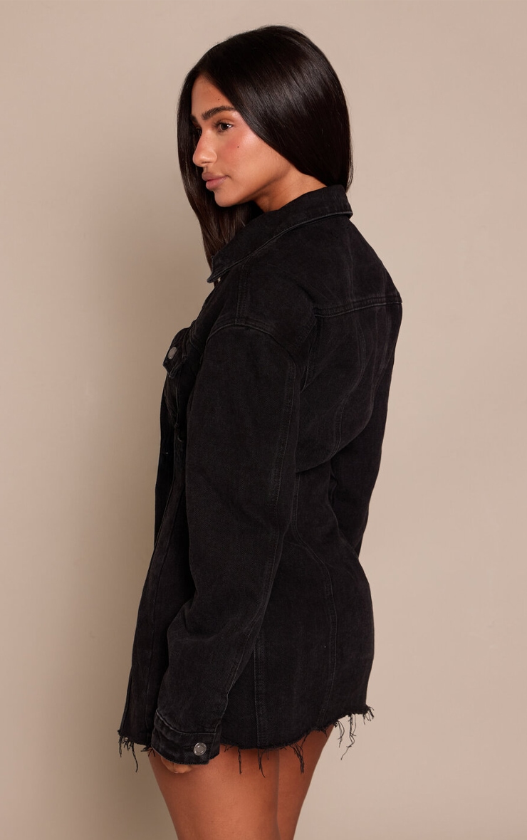 Petite Black Denim Long Sleeve Fitted Mini Dress image 2