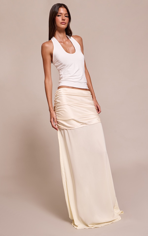 Cream Satin Overlay Chiffon Maxi Skirt