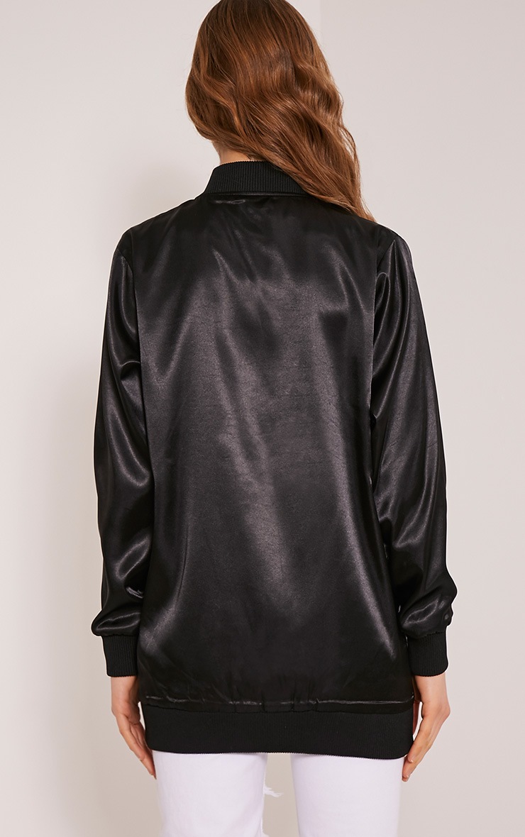 Naya Black Satin Longline Lightweight Bomber Jacket PrettyLittleThing