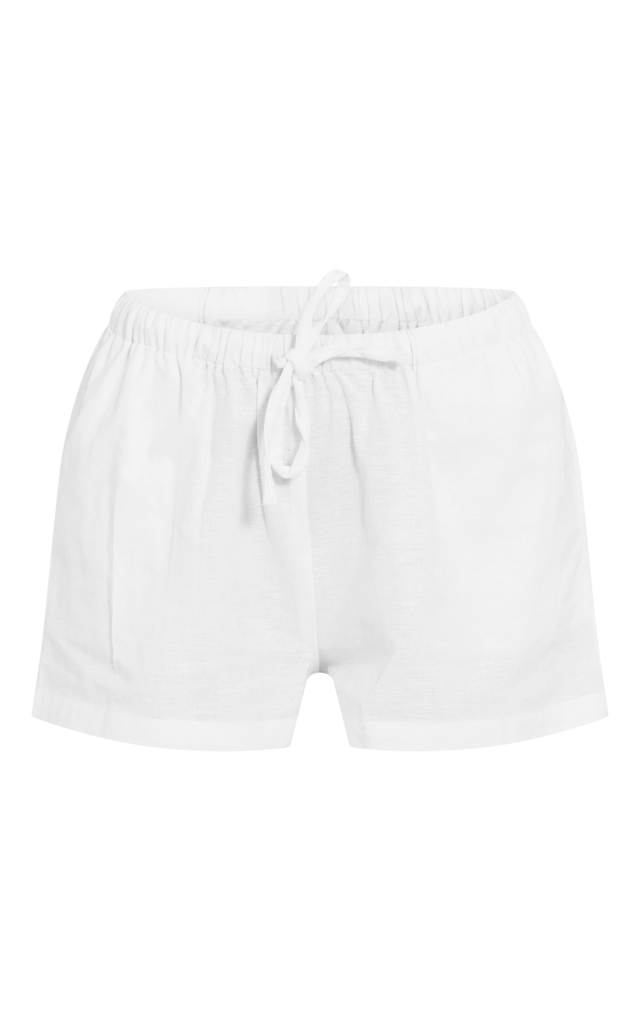 White Cotton Linen Look Drawstring Floaty Shorts image 6