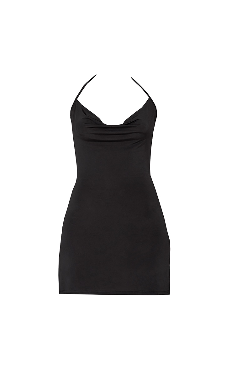 Black Slinky Halterneck Cowl Bodycon Dress image 5