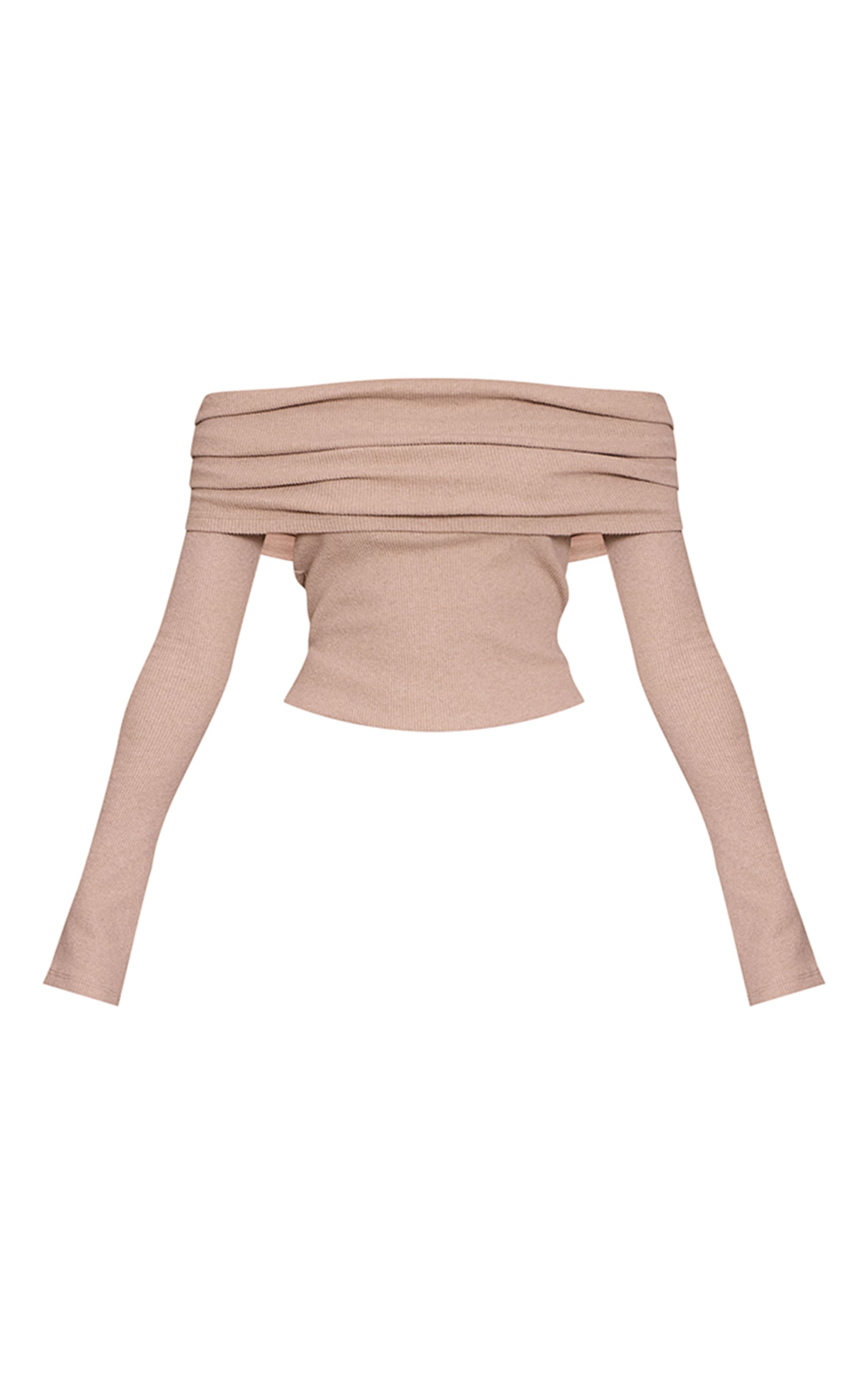 Stone Thick Brushed Rib Extreme Foldover Bardot Detail Long Sleeve Top image 5