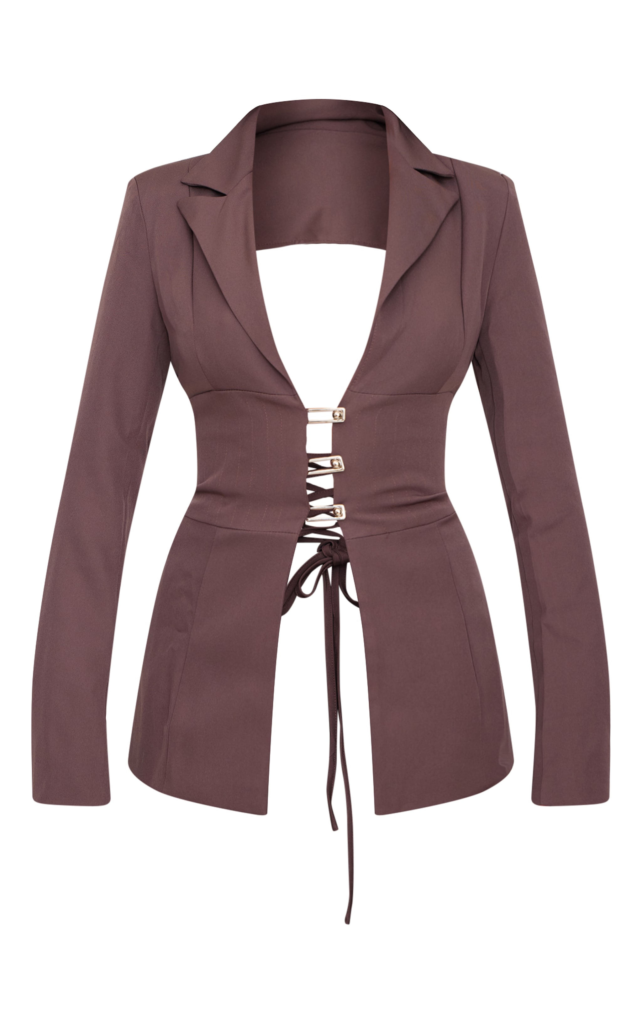 Chocolate Fitted Lace Up Back Blazer image 5