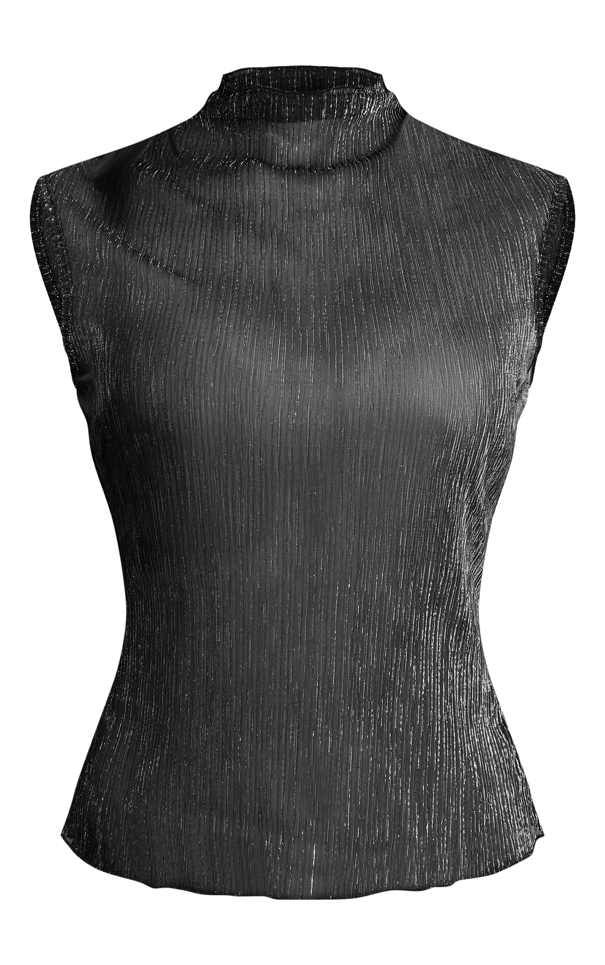Black Shimmer Pleated High Neck Top image 5
