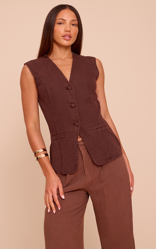 Tall Gilet de tailleur long en jean chocolat