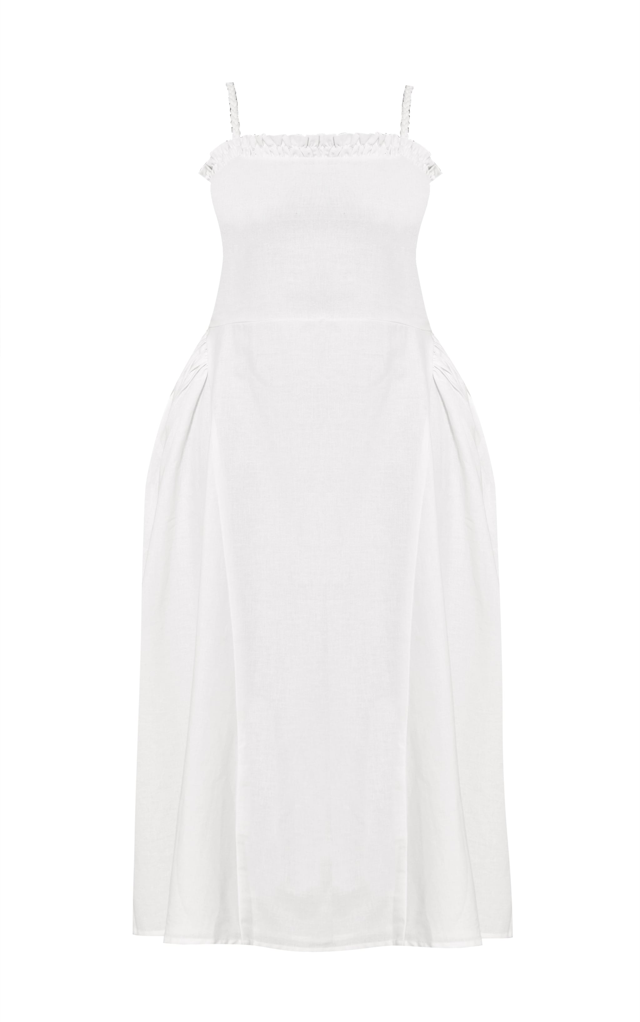 Plus White Textured Braided V Waist Midaxi Dress image 5